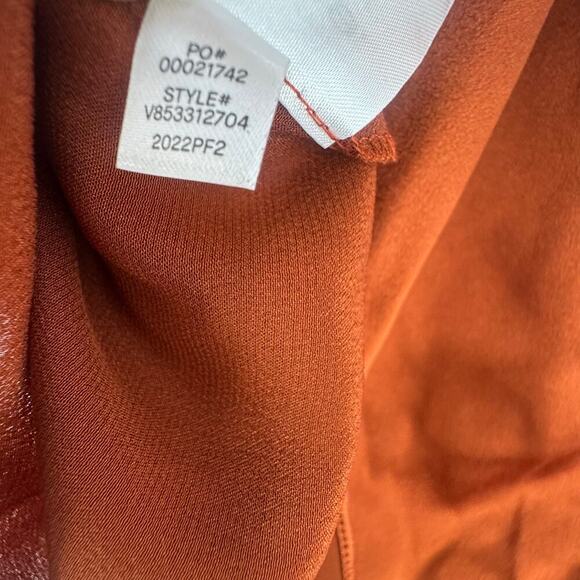 Vince Silk Flutter Sleeve Draped Neck Blouse Short Sleeve Rust Amber XS/ XXS NWT - Picture 12 of 13